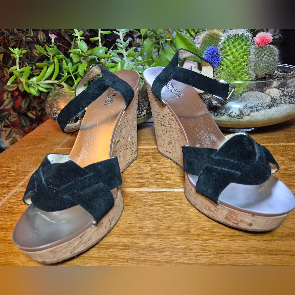 Michael Kors Black Suede Wedge Heels‎ - Size 10